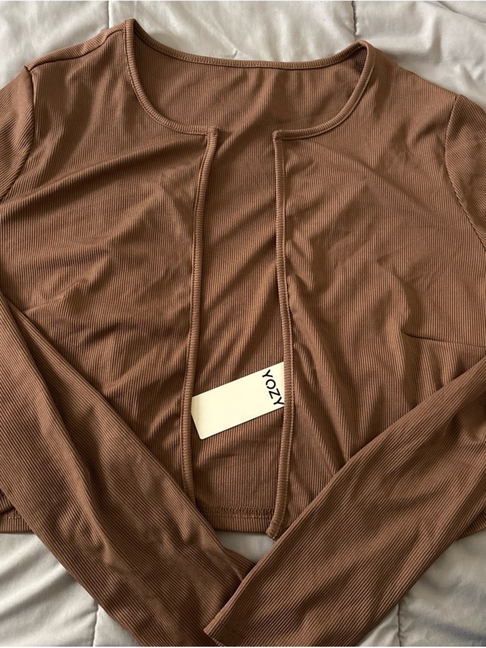 YOZY Brown Ribbed Open-Front Women's Cardigan Jacket